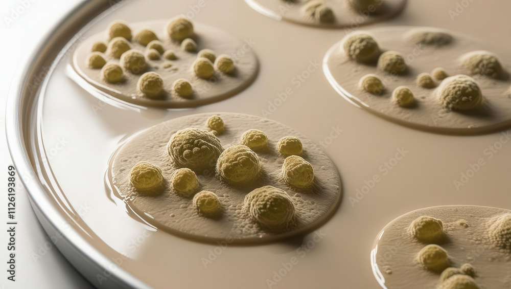 Muted tones of bacterial colonies on agar plates create natural aesthetic Muted tones of bacterial colonies on agar plates create natural aesthetic