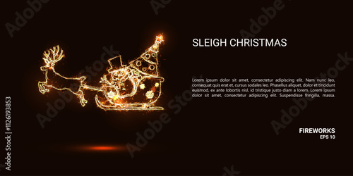 Sleigh Christmas. A Christmas sleigh consists of sparks and fire. Festive bright fireworks. Decorative element for celebrations and holidays. Vector illustration.