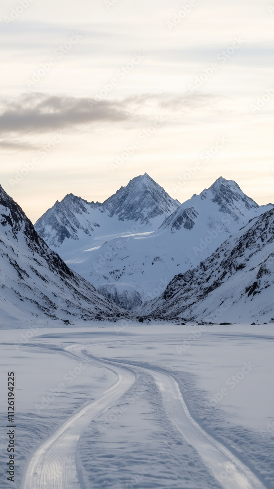 Obraz premium Breathtaking Snowy Mountain Landscape with Winding Ski Tracks Phone Wallpaper