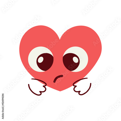 Vector icon of red happy heart character different emoji on white background. Romantic flat style Valentine's Day illustrations to express feelings of love .
