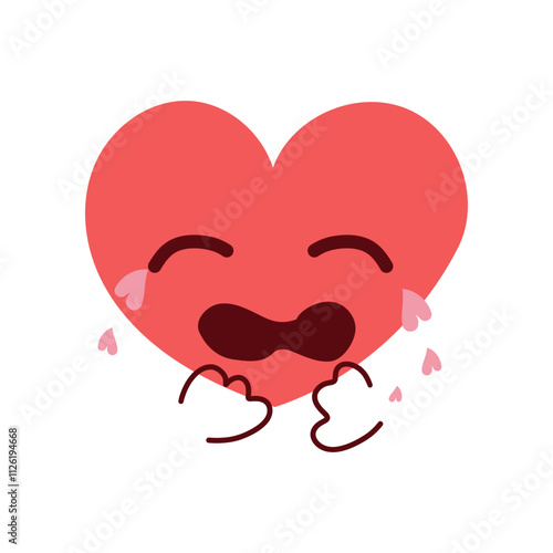 Vector icon of red happy heart character different emoji on white background. Romantic flat style Valentine's Day illustrations to express feelings of love .