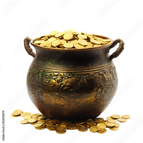 St. Patrick's day celebration golden coins in a pot festive decoration indoor setting enchanting concept