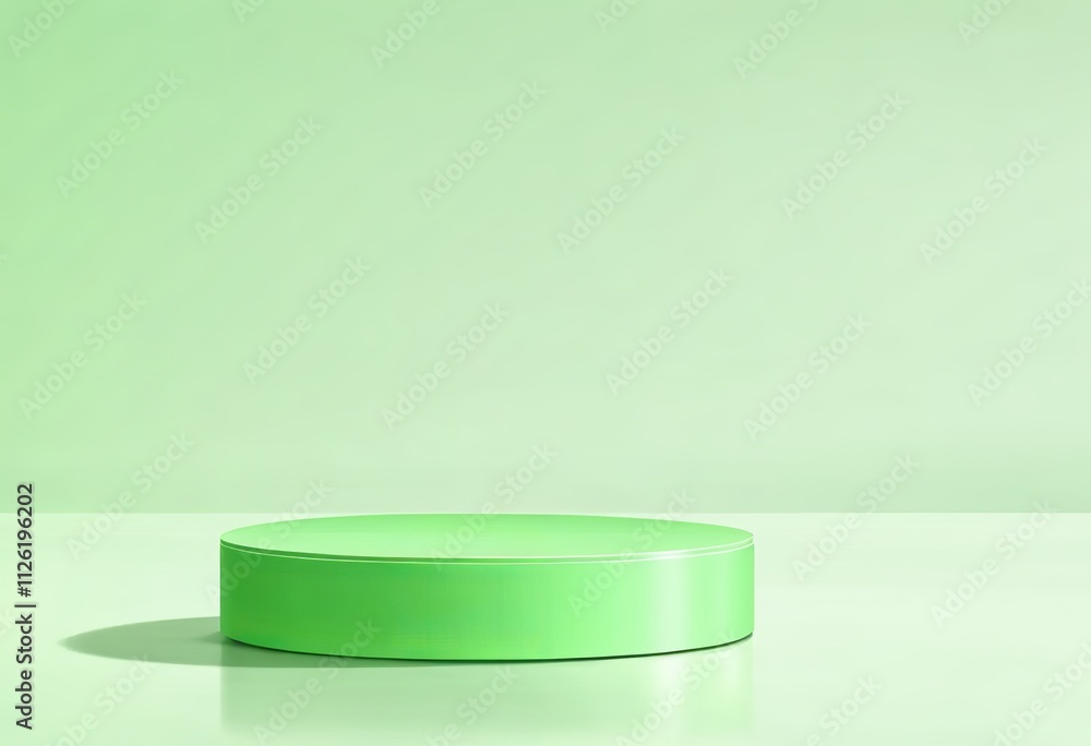 Minimal green pedestal featuring a cylinder stand concept on a simple backdrop, designed as a product platform or studio podium. 3D visualization. Created with generative AI technology Minimal green pedestal featuring a cylinder stand concept on a simple backdrop, designed as a product platform or studio podium. 3D visualization. Created with generative AI technology