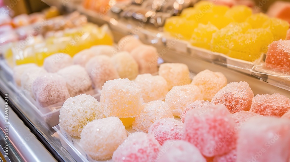 Warabi Mochi, Delicate and Chewy Japanese Treat with a Unique Texture and Tasty Flavor Warabi Mochi, Delicate and Chewy Japanese Treat with a Unique Texture and Tasty Flavor