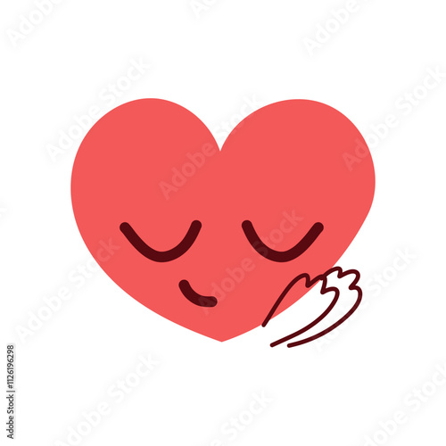Vector icon of red happy heart character different emoji on white background. Romantic flat style Valentine's Day illustrations to express feelings of love .