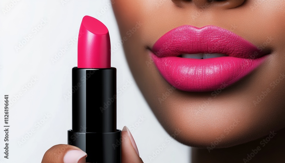 Obraz premium Woman is holding a pink lipstick