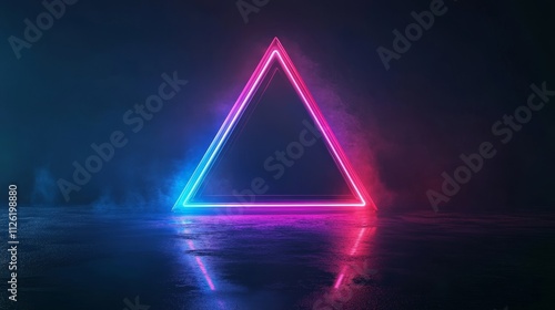 Neon glowing triangle, futuristic neon light triangle, colorful neon light, neon triangle art, vibrant neon reflection