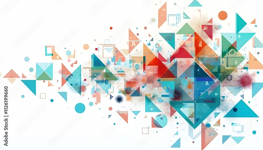 A large number of colorful abstract circles, squares, triangles and other shapes arranged in a minimalist design style, with bright contrasting colors A large number of colorful abstract circles, squares, triangles and other shapes arranged in a minimalist design style, with bright contrasting colors