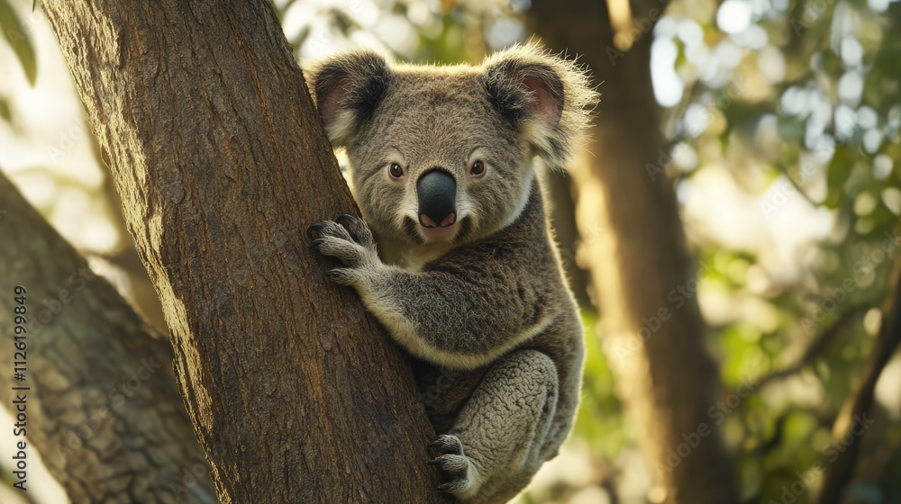 Fototapeta premium Koala Bear Hanging On Tree Trunk