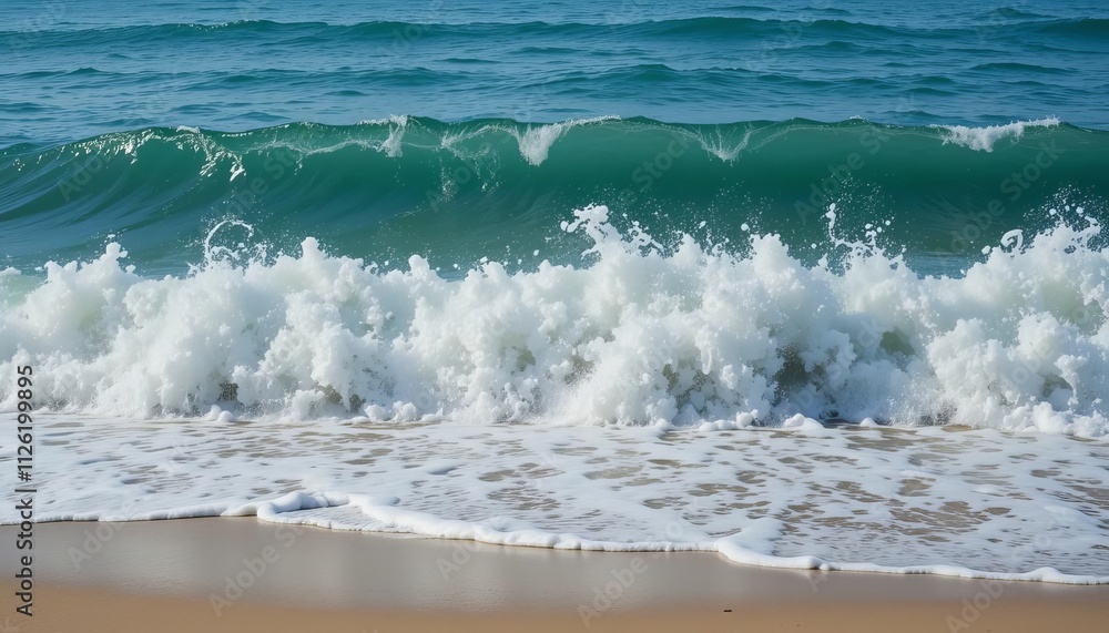 Fototapeta premium Ocean Wave Crashing on Sandy Beach Shore