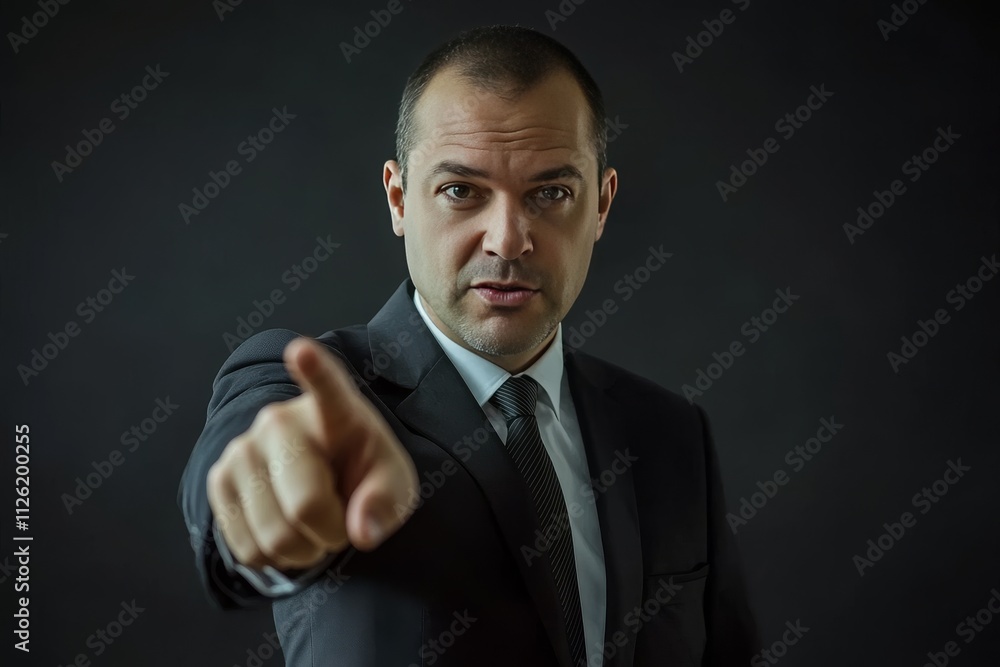 A man in a suit is pointing at something A man in a suit is pointing at something