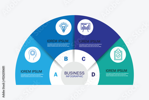  Business infographic semicircle template with 4 options