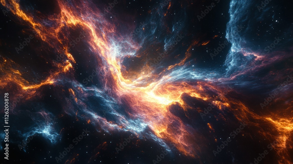 Cosmic Nebula: A fiery and icy dance in the vast expanse of space. Witness the celestial ballet of colliding nebulas, a spectacle of cosmic proportions, where vibrant orange and blue hues intertwine. Cosmic Nebula: A fiery and icy dance in the vast expanse of space. Witness the celestial ballet of colliding nebulas, a spectacle of cosmic proportions, where vibrant orange and blue hues intertwine.
