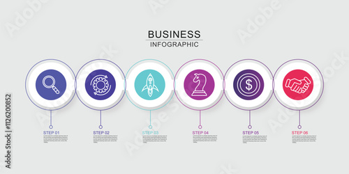 Business process circle infographics with 6 step .Can be used for web design, diagram, step options, chart, graph, business presentation