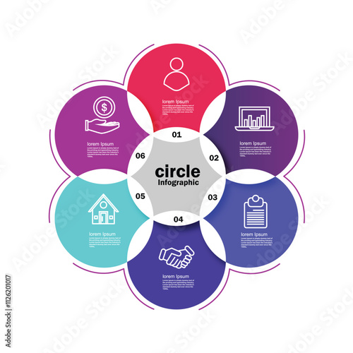 Modern circle Infographic template with 6 option or step for business presentation