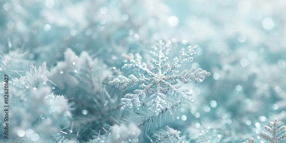 snowflake macro close up shot blur bokeh background christmas new year greeting for text copy space blue green snowflake macro close up shot blur bokeh background christmas new year greeting for text copy space blue green