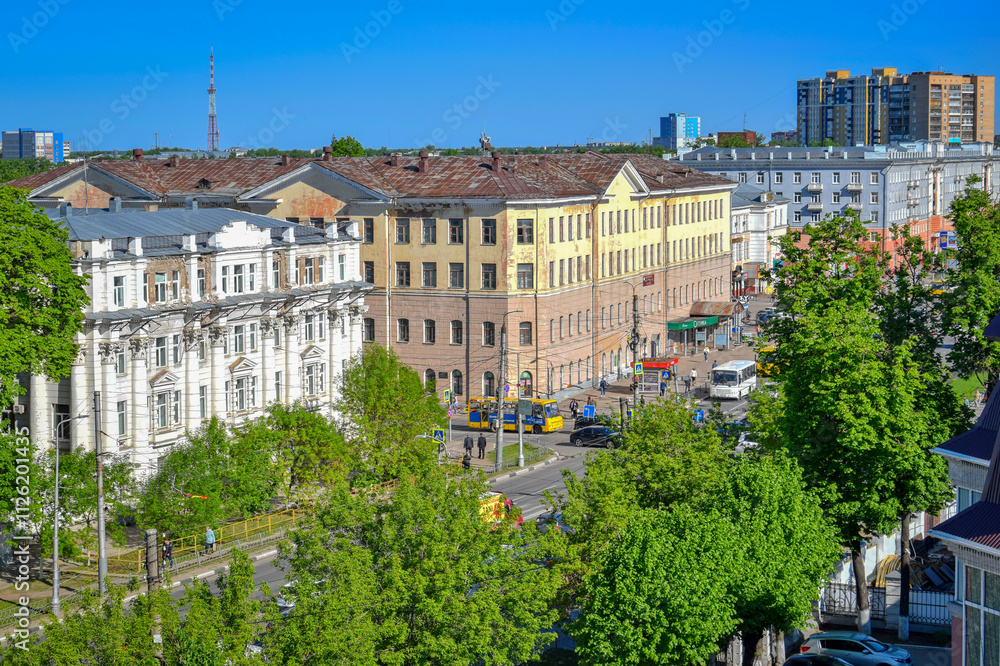 Naklejka premium Soviet architecture of Lenin Avenue in Ivanovo