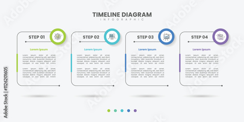 Business infographic template. 4 Step timeline journey. Process diagram, 4 options on gray background, Infograph elements