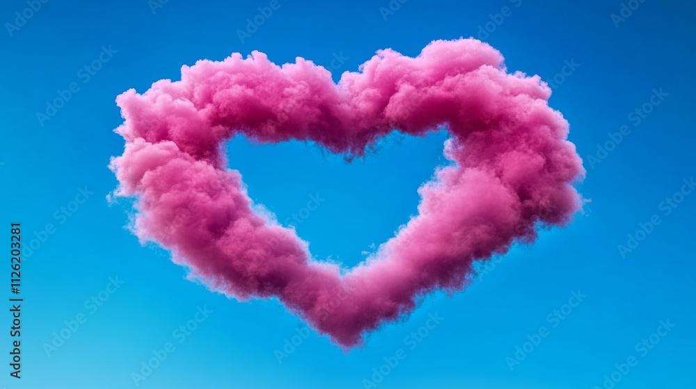Heart made of pink smoke is floating in the sky. The heart is surrounded by a blue sky, which gives the image a peaceful and romantic mood Heart made of pink smoke is floating in the sky. The heart is surrounded by a blue sky, which gives the image a peaceful and romantic mood