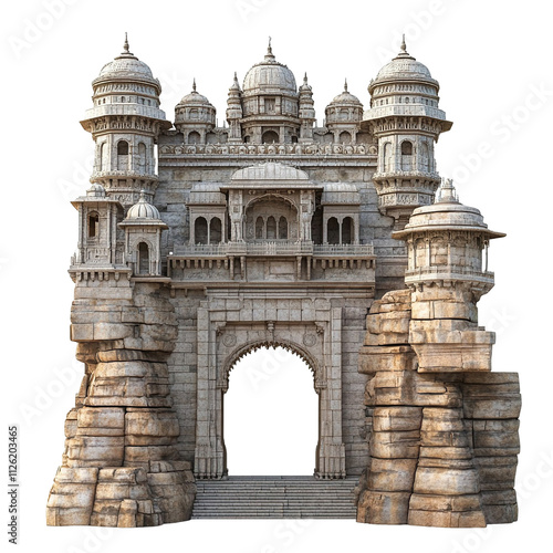 3D front view illustration of the Chittorgarh Fort Indian monument isolated on a white transparent background photo