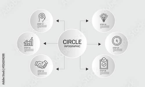 Circle process infographic template with 6 step