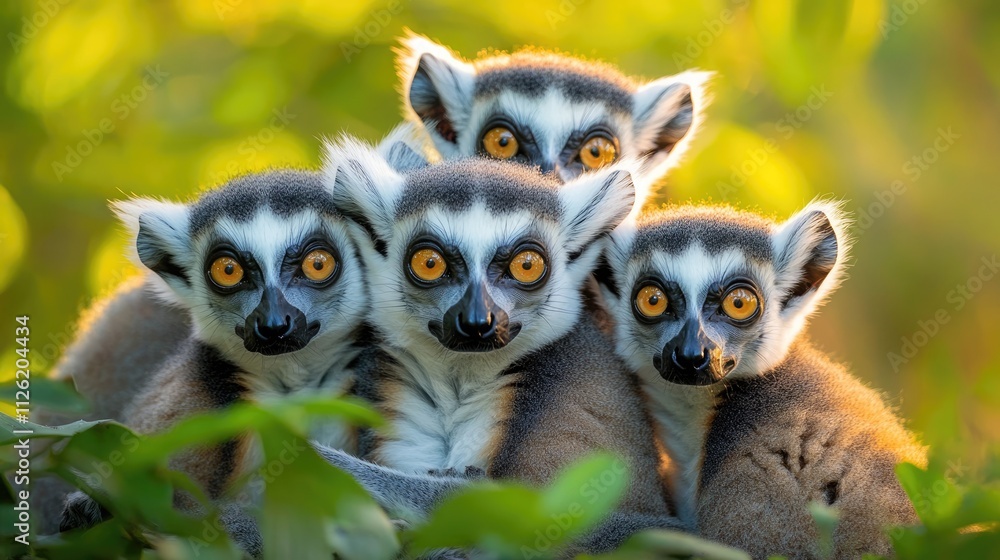 Obraz premium Three Curious Ring-Tailed Lemurs