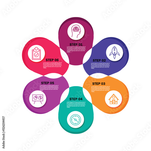 Circle Infographic . Process chart. Vector diagram with 6 options. Can be used for graph, presentation, report, step options