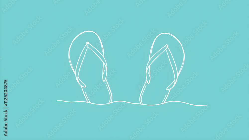 Flip flops continuous one line drawing, single line art element, minimalist sketch line vector illustration, summer travel holiday concept. Generative AI Flip flops continuous one line drawing, single line art element, minimalist sketch line vector illustration, summer travel holiday concept. Generative AI