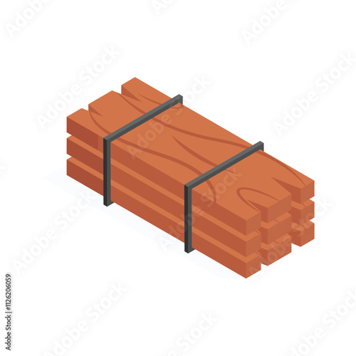 Timber planks isometric icon in trendy design style