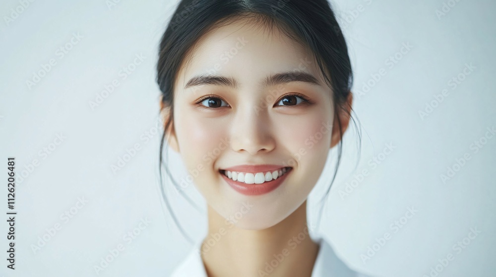 Young Woman Smiling Brightly With White Background Young Woman Smiling Brightly With White Background