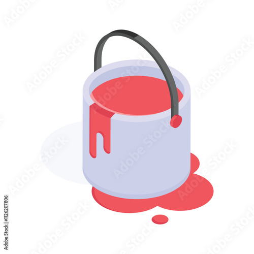 Premium isometric icon of paint bucket in customizable design