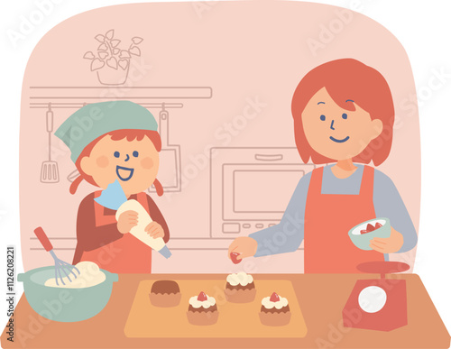 お菓子を作る親子のイラスト