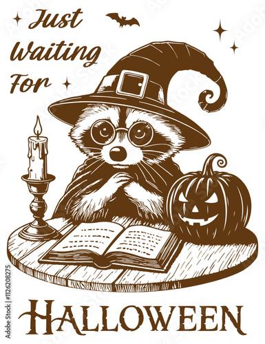 Raccoon Witch. Witch of Prophecy. Halloween Funny. Retro Meme Vintage. Funny Raccoon. Festive Artwork.