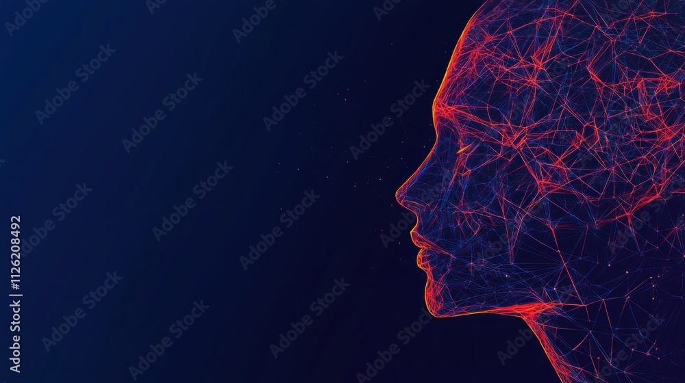 Digital Mind: Abstract Portrait of a Woman's Profile in Network Lines Digital Mind: Abstract Portrait of a Woman's Profile in Network Lines