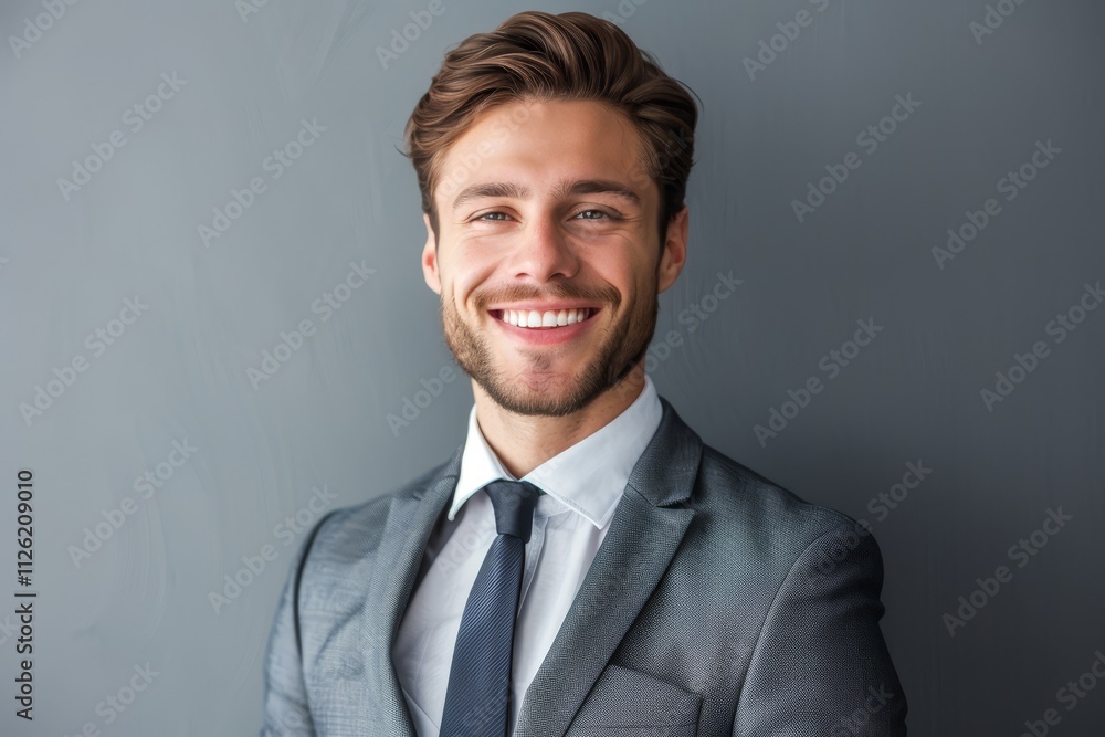 A man wearing a suit and tie is smiling A man wearing a suit and tie is smiling