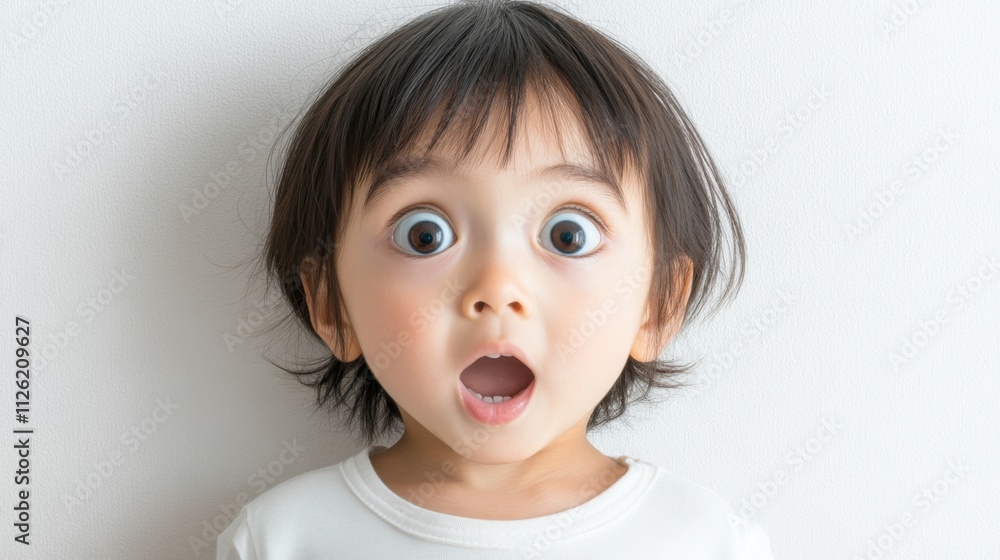 Asian child with wide, sparkling eyes in a moment of awe and curiosity, captured against a clean and minimalistic background. Asian child with wide, sparkling eyes in a moment of awe and curiosity, captured against a clean and minimalistic background.