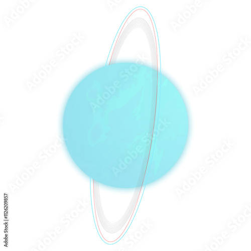 Planet Uranus on White Background with Rings