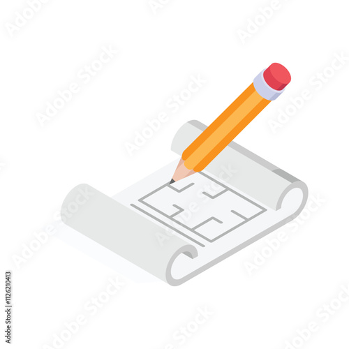 A blueprint with a pencil for sketching construction designs