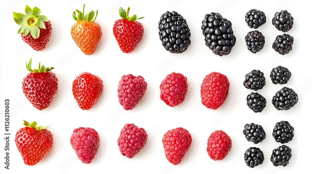 Fruits and berries isolated on white background, top view Fruits and berries isolated on white background, top view