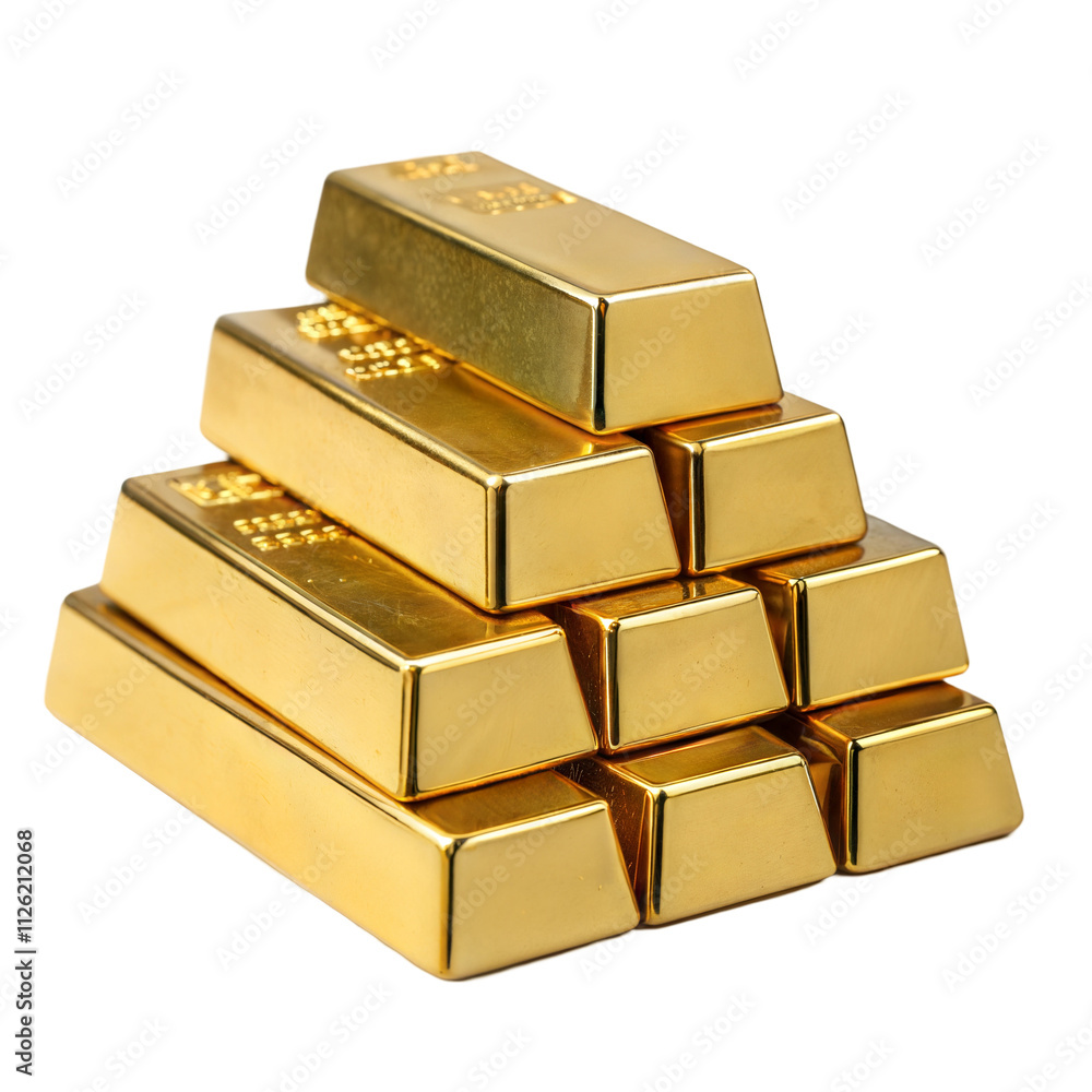 Gold bars arranged in a pyramid on a transparent or white isolated background. Gold bars arranged in a pyramid on a transparent or white isolated background.