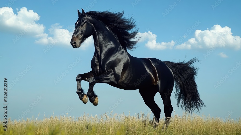 Black Stallion Leaping Through a Summer Sky Black Stallion Leaping Through a Summer Sky