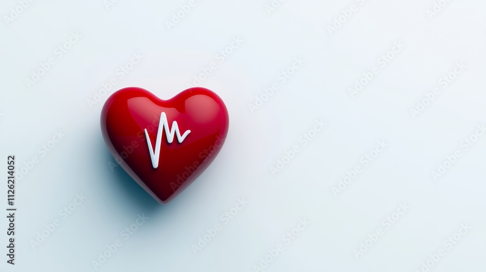 Heart with a white line on it that says ECG. The heart is red and placed on a white background Heart with a white line on it that says ECG. The heart is red and placed on a white background