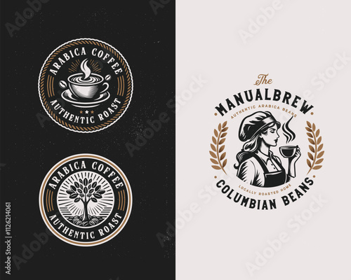 Set vintage Arabica Coffee Barista logo template for food and beverages business company