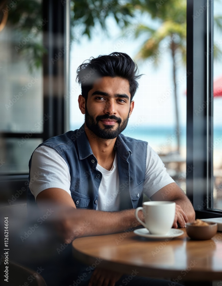 Man drinking a cup of coffee in the cafe Man drinking a cup of coffee in the cafe