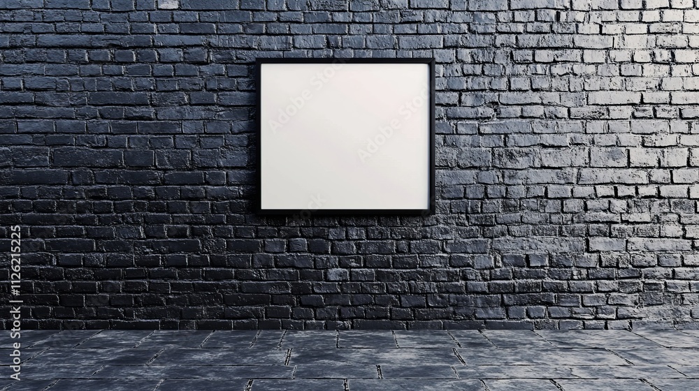 brick work painted in black front aspect full wall with an empty poster frame in the middle brick work painted in black front aspect full wall with an empty poster frame in the middle