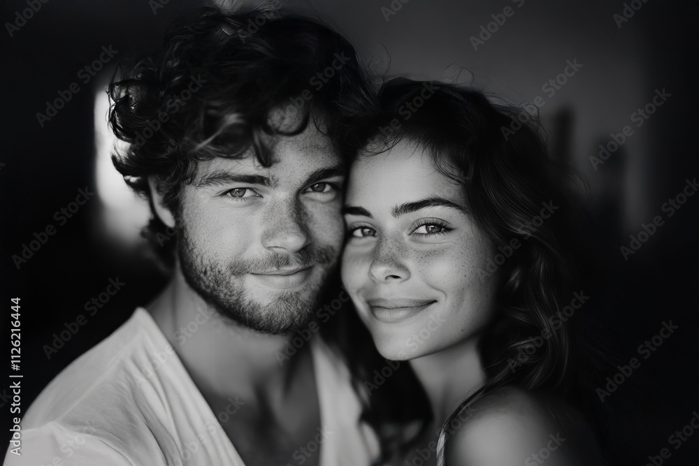 Couple enjoys a close moment together, capturing affection and connection in black and white Couple enjoys a close moment together, capturing affection and connection in black and white