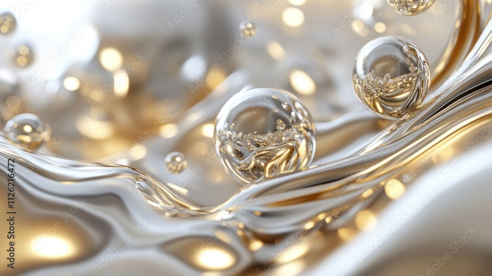 Liquid Metal Spheres Flowing Golden Waves Liquid Metal Spheres Flowing Golden Waves