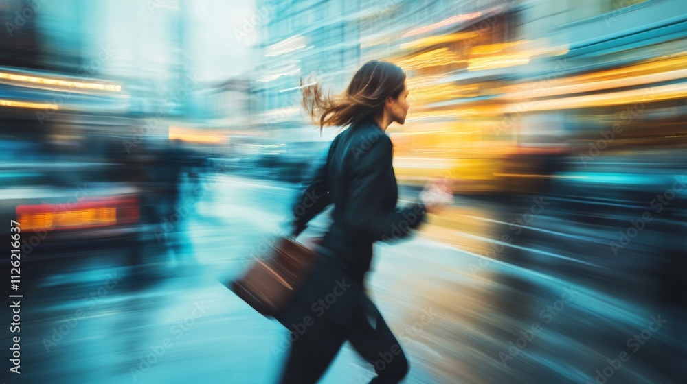 business woman hurry up and running in business city street for rush hour as motion blur business woman hurry up and running in business city street for rush hour as motion blur