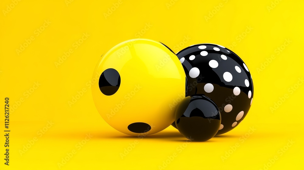 Naklejka premium Yellow and black ball is sitting on a yellow background