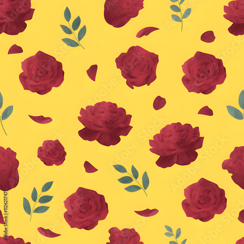 Wallpaper Mural Seamless pattern of roses with bright yellow background Torontodigital.ca